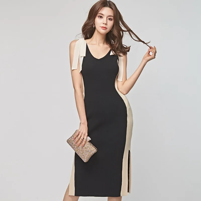 2019 Spring And Summer Korean-style Sexy V-neck Knit Viscose Bow Sexy Tight Business Sheath Dress
2019 Spring And Summer Korean-style Sexy V-neck Knit Viscose Bow Sexy Tight Business Sheath Dress