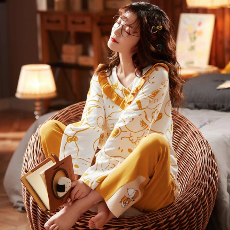 

2020 Pyjamas femmes printemps et automne coton à manches longues coréen princesse style pyjamas mince style sortie maison porte