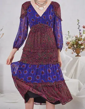 Women Dress 2020 Spring / Summer Bohemian Style V-neck Print Thin High-waist A-line Long Sleeve Silk Midi Dress
Women Dress 2020 Spring / Summer Bohemian Style V-neck Print Thin High-waist A-line Long Sleeve Silk Midi Dress