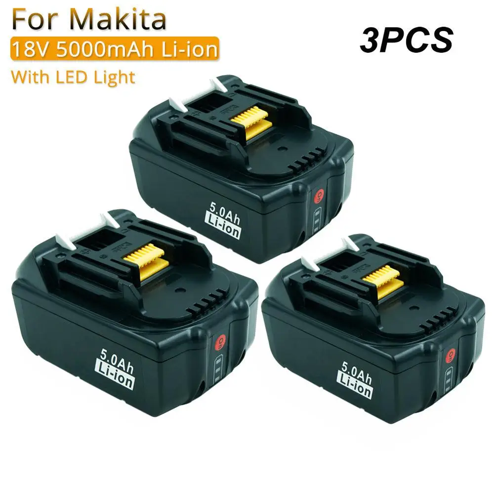 3PCS Valued Power Tools Replacement Batteries with LED 5000mAh Li-ion for Makita 18V Battery BL1830 BL1840 BL1850 BL1860 LXT400
3PCS Valued Power Tools Replacement Batteries with LED 5000mAh Li-ion for Makita 18V Battery BL1830 BL1840 BL1850 BL1860 LXT400