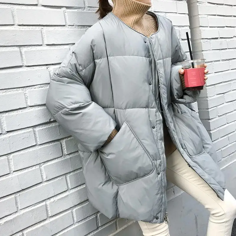 YZ-HOD Womens Winter Stand Collar Warm Long Section Down Jacket Loose Bread Clothing Hooded Female Loose Down Jacket