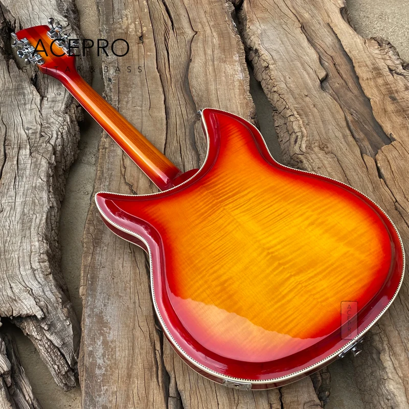 

381 Electric Guitar 12 String Cherry Sunburst Body Top & Back with Flame Maple, R shape Tailpiece, Custom left handed Available