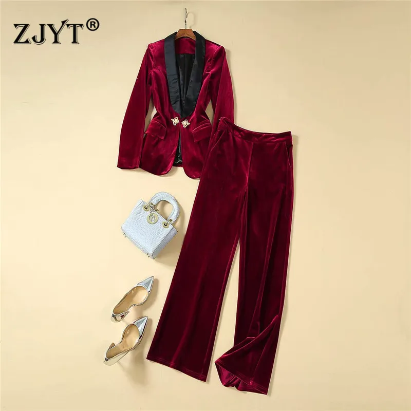 Runway Designer Autumn Suit Women 2019 New Winter Fashion Turn Down Collar Velvet Jacket and Pants Two Piece Set Vintage Outfits
Runway Designer Autumn Suit Women 2019 New Winter Fashion Turn Down Collar Velvet Jacket and Pants Two Piece Set Vintage Outfits