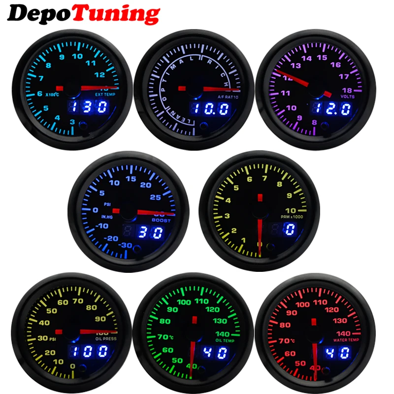 2" 52mm 7 Colors LED Dual Display Boost/Water/Oil temp/Oil pressure/Volt/Air fuel Ratio/EGT/Tachometer Car Gauge +Gauge Pods 
2" 52mm 7 Colors LED Dual Display Boost/Water/Oil temp/Oil pressure/Volt/Air fuel Ratio/EGT/Tachometer Car Gauge +Gauge Pods