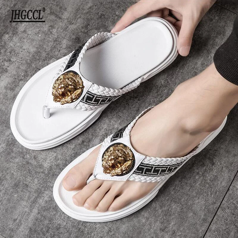 

NEW Brand men's slipper casual black and white shoes men's designer slipper sandal soft soles women's slipper plus sizeT5