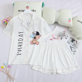 Wmyqdlq Summer Ice Silk Thin Section Women's Pajamas Fashion Printed Home Service Simple Casual Lapel Suit 
Wmyqdlq Summer Ice Silk Thin Section Women's Pajamas Fashion Printed Home Service Simple Casual Lapel Suit