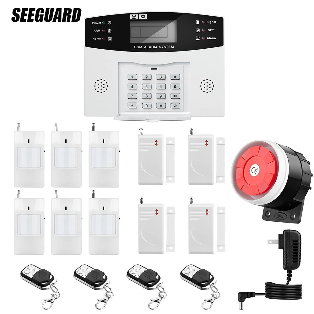 SEEGUARD Home Alarm System Wirelss GSM Security System Kit Remote Control Intelligent LED Display Voice Prompt 120DB Siren
SEEGUARD Home Alarm System Wirelss GSM Security System Kit Remote Control Intelligent LED Display Voice Prompt 120DB Siren