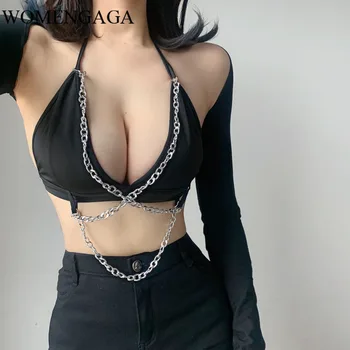 

2020 Summer New Black Sexy Womens V Neck Camis Girl Female Chain Fashion Womens Tops Tank Exposed Navel E225