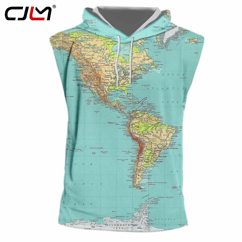 

CJLM Summer Harajuku Tops Women/men Print Map 3d Tank Top With Hood Loose Vest Unisex Hip Hop Sleeveless Hoody Casual Wear