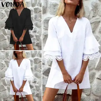 Summer Mini Dress 2020 Women Casual Flare Sleeve Party Dresses VONDA Loose Beach Sundress Plus Size Solid Robe S-5XL Vestidos
Summer Mini Dress 2020 Women Casual Flare Sleeve Party Dresses VONDA Loose Beach Sundress Plus Size Solid Robe S-5XL Vestidos