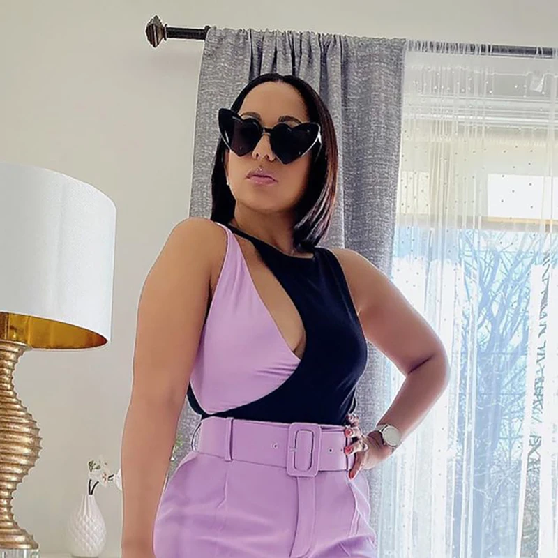 Patchwork women elegant bomb bodysuits 2020 summer fashion ladies purple-black bodysuit party female stylish bodysuit girls chic