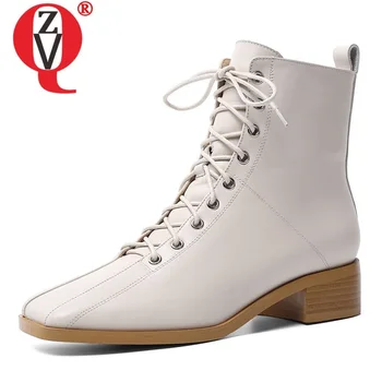 ZVQ Genuine Cow Leather Ankle Boots Office Work Women's Shoes Square Toe Lace Up Martin Boots Fashion Winter White Black Booties
ZVQ Genuine Cow Leather Ankle Boots Office Work Women's Shoes Square Toe Lace Up Martin Boots Fashion Winter White Black Booties