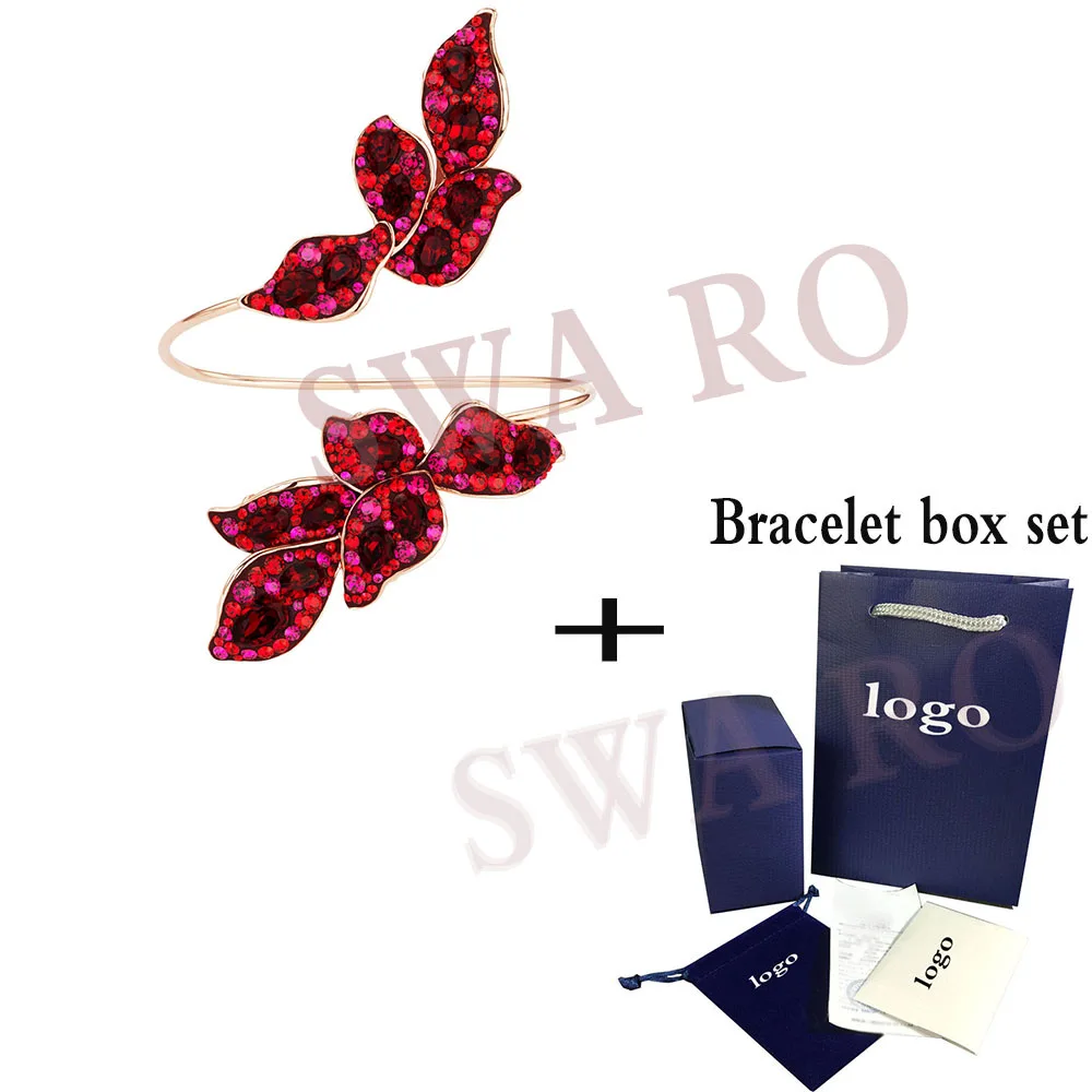 

SWA RO 2019 New GRACEFUL BLOOM Representative Wide Bracelet Shiny Camellia Petal Ruby Crystal Female Bangle Wedding Jewelry Gift