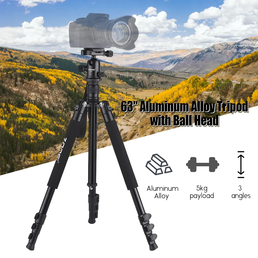 ZOMEI Q555 63" Professional Camera Tripod Lightweight Aluminum Alloy Travel Portable Tripod with Ball Head Quick Release Plate
ZOMEI Q555 63" Professional Camera Tripod Lightweight Aluminum Alloy Travel Portable Tripod with Ball Head Quick Release Plate