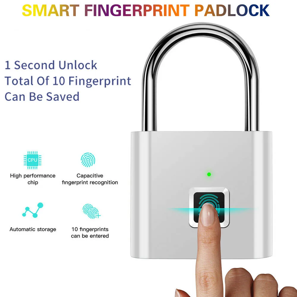Smart Fingerprint Lock USB Rechargeable Fingerprint Padlock Quick Unlock Zinc Alloy Metal Self Developing Chip For Door Luggage
Smart Fingerprint Lock USB Rechargeable Fingerprint Padlock Quick Unlock Zinc Alloy Metal Self Developing Chip For Door Luggage