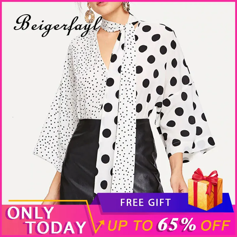Beigerfayl Chiffon Print Women Shirt New Tie V Neck Shirts Office Lady V Neck Flare Sleeve Black and White Polka Dot Blouse 1911
Beigerfayl Chiffon Print Women Shirt New Tie V Neck Shirts Office Lady V Neck Flare Sleeve Black and White Polka Dot Blouse 1911