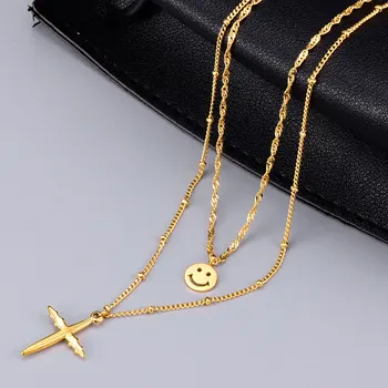 American minority simple cross smiling face Necklace net red double-layer retro long chain Chaoren collar neck chain girl
American minority simple cross smiling face Necklace net red double-layer retro long chain Chaoren collar neck chain girl