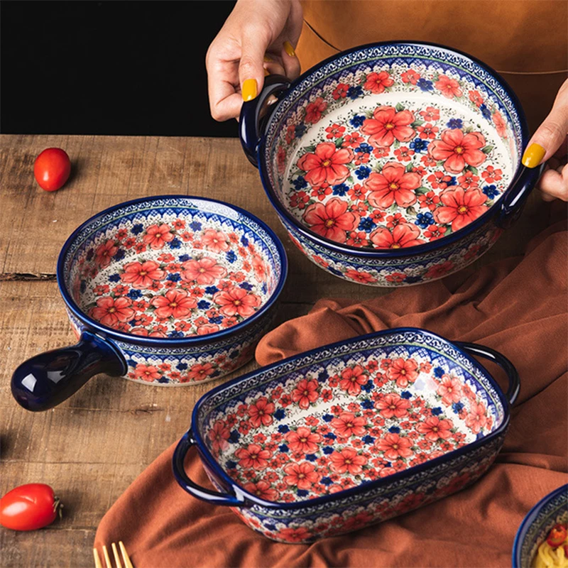 Ceramic Bakeware Retro Binaural Soup Bowl Household Oven Porcelain Plate Multi-function Dinner Plate In-Glaze Salad Bowl
Ceramic Bakeware Retro Binaural Soup Bowl Household Oven Porcelain Plate Multi-function Dinner Plate In-Glaze Salad Bowl