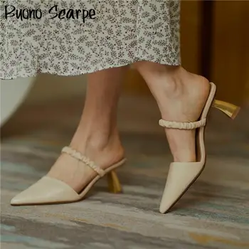 Spike Heels Women Sandals Pointed Toe Pleated Elastic Band Shoes Summer Elegant Heels Genuine Leather Shallow Leather Shoes 2020
Spike Heels Women Sandals Pointed Toe Pleated Elastic Band Shoes Summer Elegant Heels Genuine Leather Shallow Leather Shoes 2020