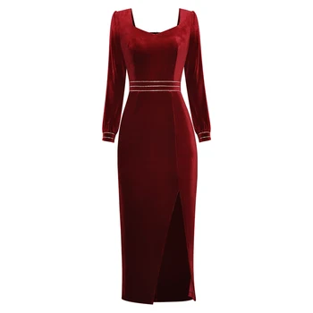 Red RoosaRosee Designer Women new autumn fashion square full sleeve package hip solid velvet slim slit dress
Red RoosaRosee Designer Women new autumn fashion square full sleeve package hip solid velvet slim slit dress