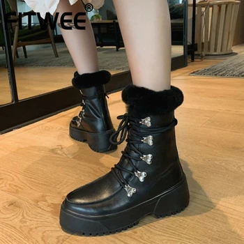 FITWEE Women Snow Boots Real Leather Plush Fur Warm Winter Shoes Woman High Heel Short Boots Lady Footwear Platform Size 34-39
FITWEE Women Snow Boots Real Leather Plush Fur Warm Winter Shoes Woman High Heel Short Boots Lady Footwear Platform Size 34-39
