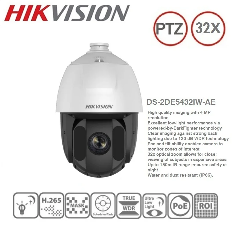 HIKVISION English DS-2DE5432IW-AE 4MP PTZ IP Camera H.265 4.8-153mm 32x Zoom Waterproof Dome Camera
HIKVISION English DS-2DE5432IW-AE 4MP PTZ IP Camera H.265 4.8-153mm 32x Zoom Waterproof Dome Camera