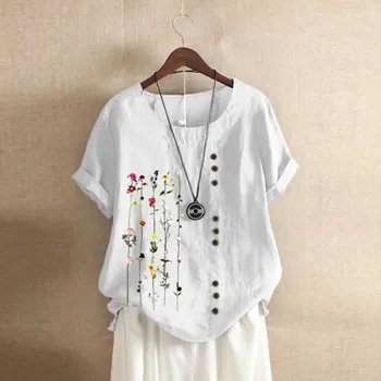 Women's plus size short sleeve button round neck printed shirt fashion comfortable embroidered cotton and linen top bohemian 02*
Women's plus size short sleeve button round neck printed shirt fashion comfortable embroidered cotton and linen top bohemian 02*
