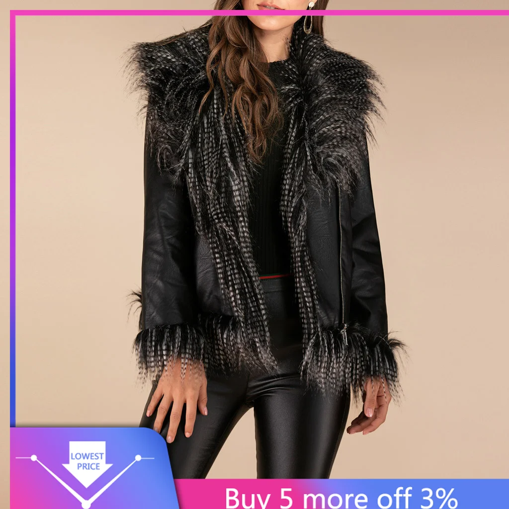 Лидер продаж 2019 женские зимние теплые куртки из искусственной кожи с меховым