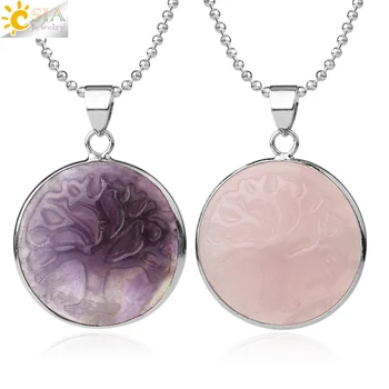 CSJA Carved Tree of Life Natural Stone Pendant Necklace Round Beads Cabochon Quartz Purple Crystal Reiki Jewelry for Female G415
CSJA Carved Tree of Life Natural Stone Pendant Necklace Round Beads Cabochon Quartz Purple Crystal Reiki Jewelry for Female G415