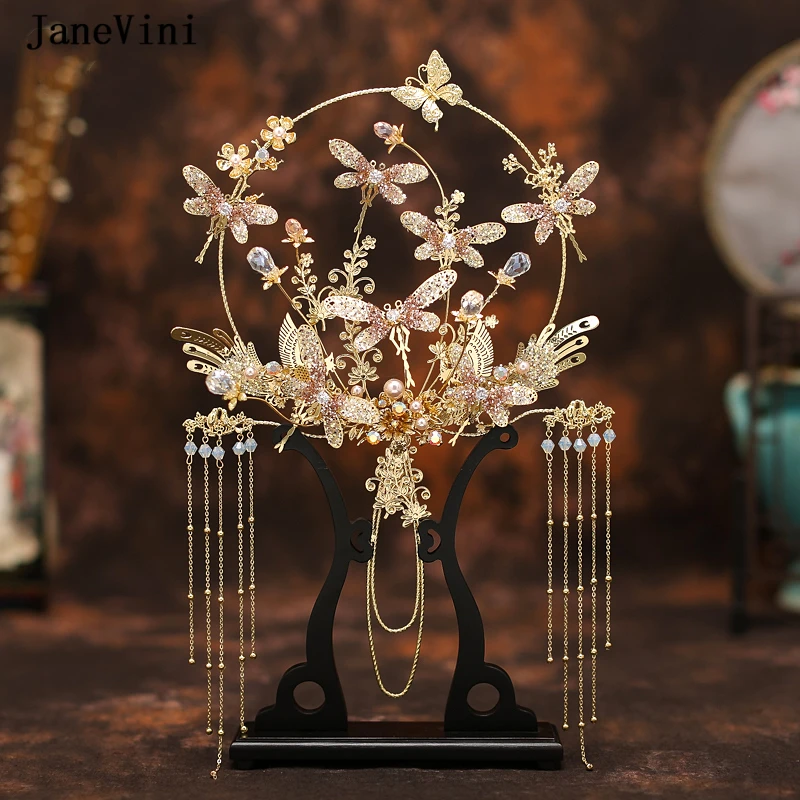 JaneVini Luxury Chinese Bridal Fan Bouquets Beaded Long Tassels Handmade Wedding Flowers Metal Round Hand Fan Brides Accessories
JaneVini Luxury Chinese Bridal Fan Bouquets Beaded Long Tassels Handmade Wedding Flowers Metal Round Hand Fan Brides Accessories