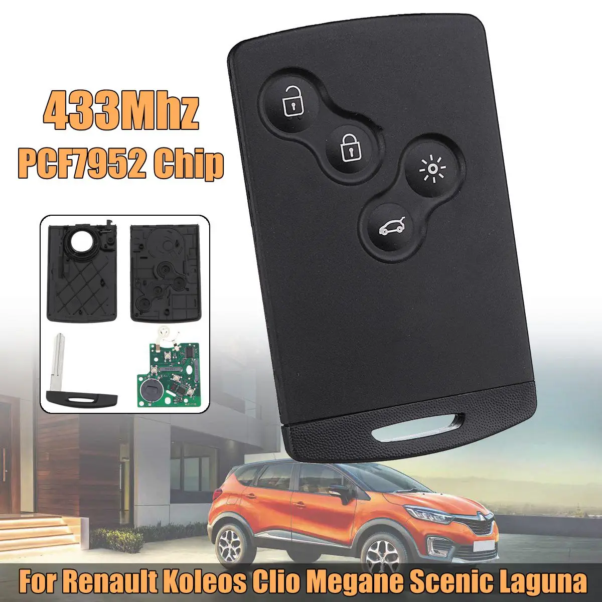 For Renault Koleos Clio Megane Scenic Laguna 4 Button Smart Card Car Key Card Fob 433Mhz PCF7952 Chip Remote Key With Blade
For Renault Koleos Clio Megane Scenic Laguna 4 Button Smart Card Car Key Card Fob 433Mhz PCF7952 Chip Remote Key With Blade