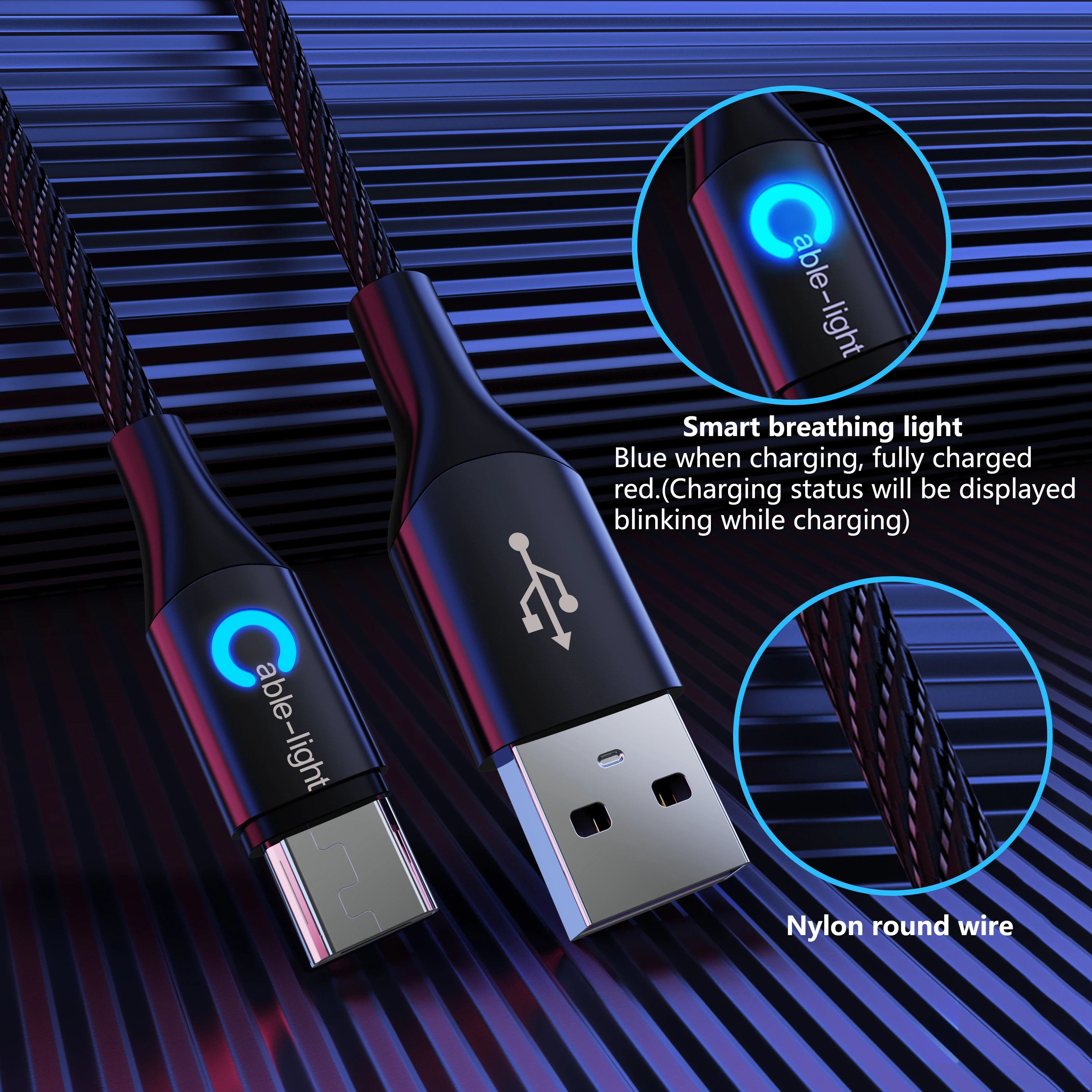 Nylon Round Cable USB 3.0 To Micro-USB Interface With Smart Breathing Light Mobile Phone Tablet Data Cable Charging Cable 2.4A
Nylon Round Cable USB 3.0 To Micro-USB Interface With Smart Breathing Light Mobile Phone Tablet Data Cable Charging Cable 2.4A