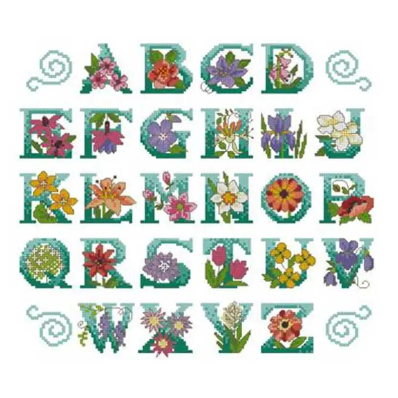 

Flower letters patterns Counted Cross Stitch 11CT 14CT 18CT DIY Chinese Cross Stitch Kits Embroidery Needlework Sets