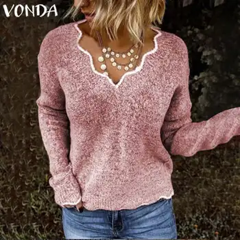 Women Sweater Deep V Solid Knitted Pullover VONDA 2020 Autumn Long Sleeve Blouse Knitwear Tops Sexy Thin Sweater Plus Size S-5XL
Women Sweater Deep V Solid Knitted Pullover VONDA 2020 Autumn Long Sleeve Blouse Knitwear Tops Sexy Thin Sweater Plus Size S-5XL