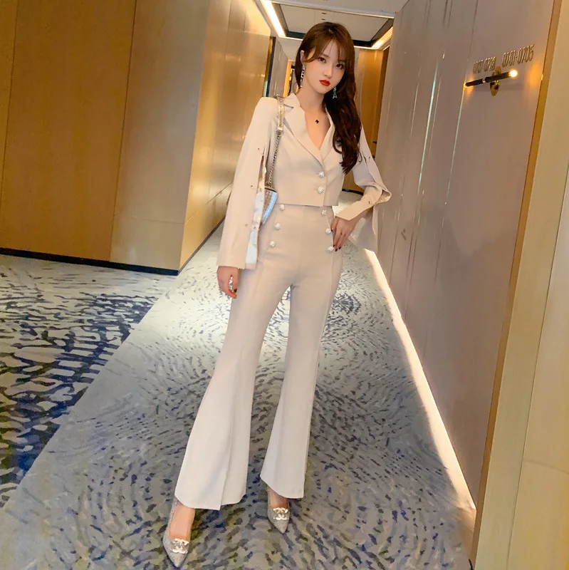 Spring High-end Women Suit Elegant Office 2 Pieces Set Long Sleeve Lapel Short Tops and Long Bell-bottoms Pants Suit Workwear
Spring High-end Women Suit Elegant Office 2 Pieces Set Long Sleeve Lapel Short Tops and Long Bell-bottoms Pants Suit Workwear