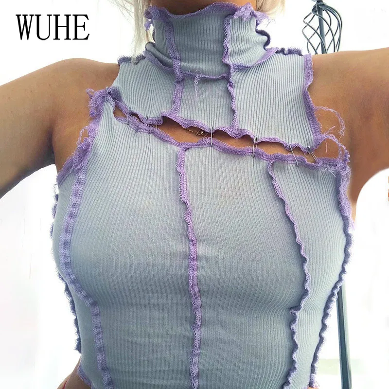 WUHE Summer Patchwork Turtleneck Female Crop Tops Street Sleeveless Knitting Tshirt Club Activity Pin Button Design Woman Tee
WUHE Summer Patchwork Turtleneck Female Crop Tops Street Sleeveless Knitting Tshirt Club Activity Pin Button Design Woman Tee