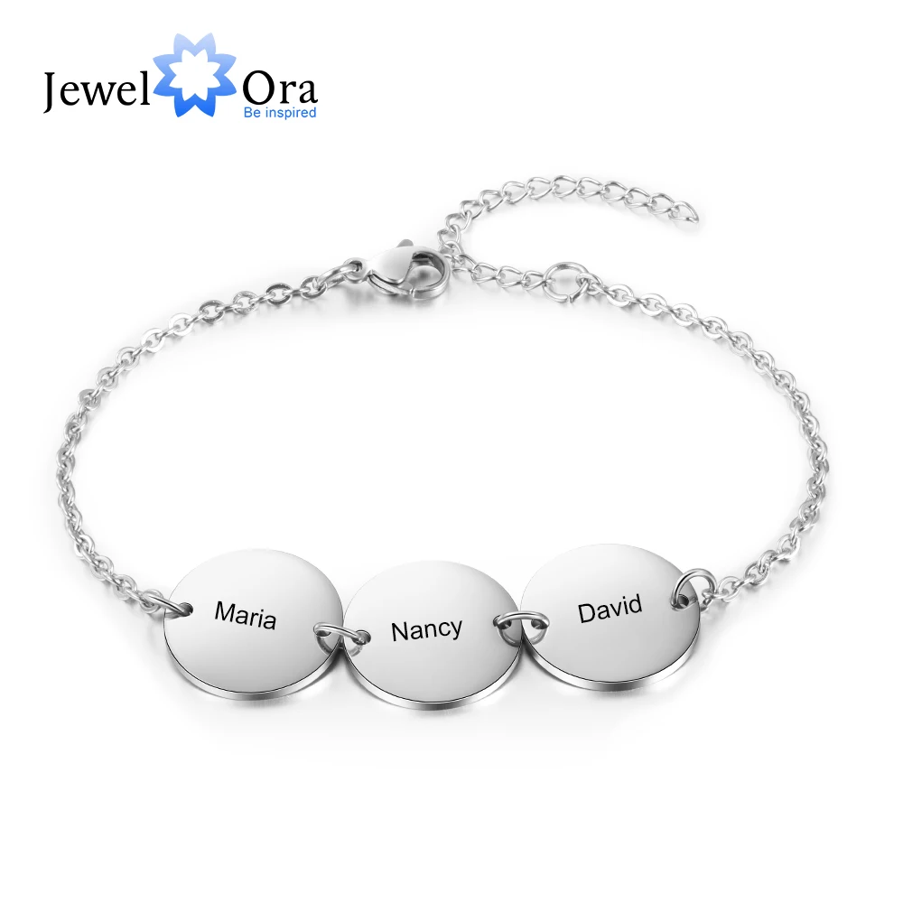 JewelOra Personalized Stainless Steel Round Discs Engraved Bracelets for Women Customized 3 Names Friendship Bracelets & Bangles 
JewelOra Personalized Stainless Steel Round Discs Engraved Bracelets for Women Customized 3 Names Friendship Bracelets & Bangles