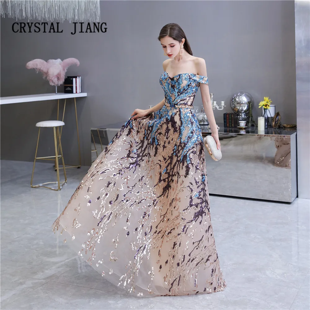 Off the Shoulder Colorful Sequin Evening Dress Natural Waist Long Gown robe de soiree A Line Elegant Party Gown
Off the Shoulder Colorful Sequin Evening Dress Natural Waist Long Gown robe de soiree A Line Elegant Party Gown