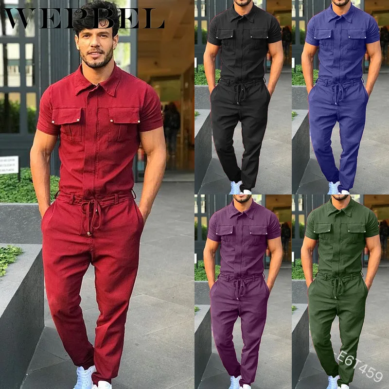 WEPBEL Summer and Autumn Fashion Short Sleeve Lapel Pencil Jumpsuit Men's Casual Solid Color Pocket Lace-up Jumpsuit 
WEPBEL Summer and Autumn Fashion Short Sleeve Lapel Pencil Jumpsuit Men's Casual Solid Color Pocket Lace-up Jumpsuit