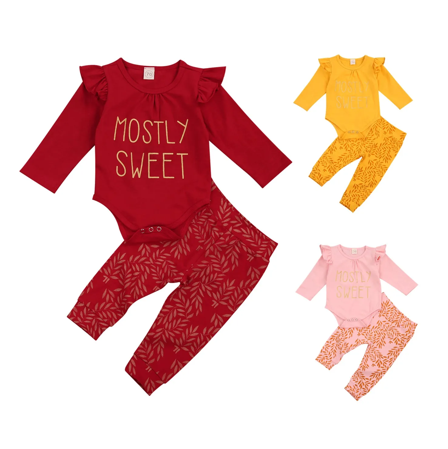 2020 New Fall Autumn 0-24M Infant Baby Girl 2Pcs Set MOSTLY SWEET Letter Print Ruffled Long Sleeve Bodysuit+Leaf Print Pants
2020 New Fall Autumn 0-24M Infant Baby Girl 2Pcs Set MOSTLY SWEET Letter Print Ruffled Long Sleeve Bodysuit+Leaf Print Pants