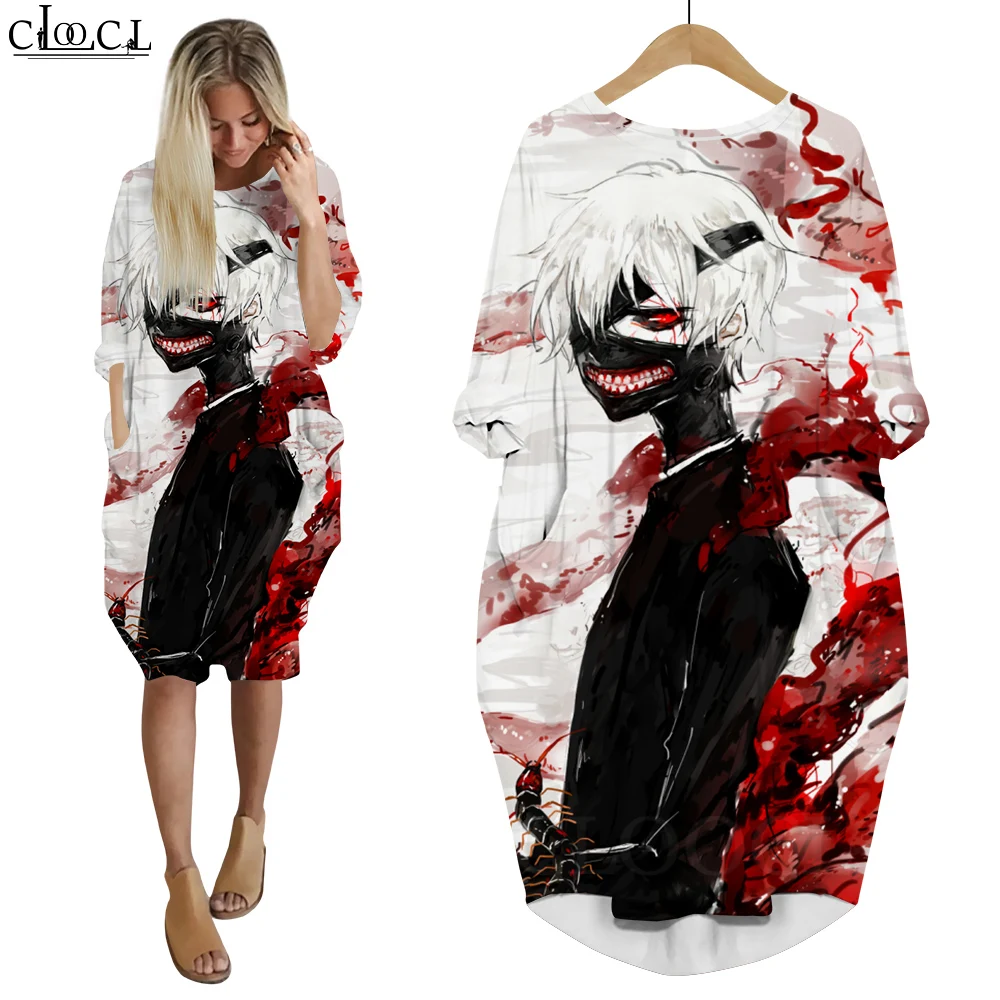 

CLOOCL Women Dress Tokyo Ghoul Anime 3D Printed Loose Daughter Dresses Long Sleeve Large Size Fashion Pocket Female Dress