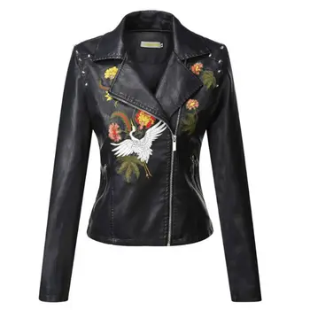 Gothic Faux Leather Jacket Chinese Style Embroidery Women Spring Autumn Motorcycle Jacket Black Rivets Punk Outerwear PU Jacket 
Gothic Faux Leather Jacket Chinese Style Embroidery Women Spring Autumn Motorcycle Jacket Black Rivets Punk Outerwear PU Jacket