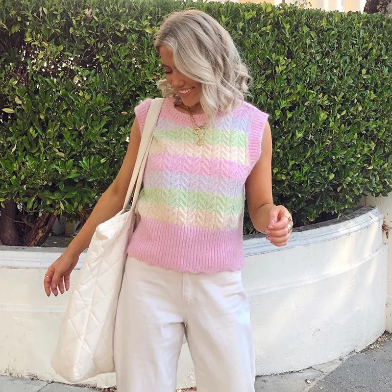 Striped Sweater Vest Women Slim Tank Top 2020 Autumn Casual Style Round Neck Knitted Vest Woolen Sleeveless Sweater Vest New
Striped Sweater Vest Women Slim Tank Top 2020 Autumn Casual Style Round Neck Knitted Vest Woolen Sleeveless Sweater Vest New