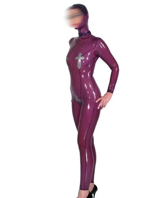 

100% латексное резиновое боди, фиолетовая форма, сексуальные перчатки для костюма, размеры 0,45 мм, Размеры S-XXL