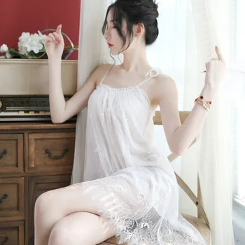 Lace Chiffon White Black Sexy Lingeriel Nightgown Women Backless Sexy Sleepwear Nightdress Spaghetti Strap Sleepdress With Thong
Lace Chiffon White Black Sexy Lingeriel Nightgown Women Backless Sexy Sleepwear Nightdress Spaghetti Strap Sleepdress With Thong