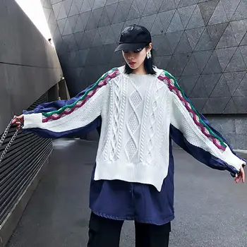 Spring Split Big Size Denim Blouse Women Lapel Long Sleeve Knitting Loose Shirt
Spring Split Big Size Denim Blouse Women Lapel Long Sleeve Knitting Loose Shirt