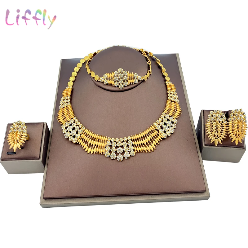 Liffly Indian Fashion Jewelry Sets Women Gold Necklace Bracelet Earrings Ring Crystal Jewelry Wedding Bridal Jewelry Set
Liffly Indian Fashion Jewelry Sets Women Gold Necklace Bracelet Earrings Ring Crystal Jewelry Wedding Bridal Jewelry Set