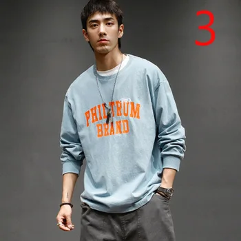 Japanese retro long-sleeved T-shirt trend Korean print tee leisure port wind loose round neck 
Japanese retro long-sleeved T-shirt trend Korean print tee leisure port wind loose round neck