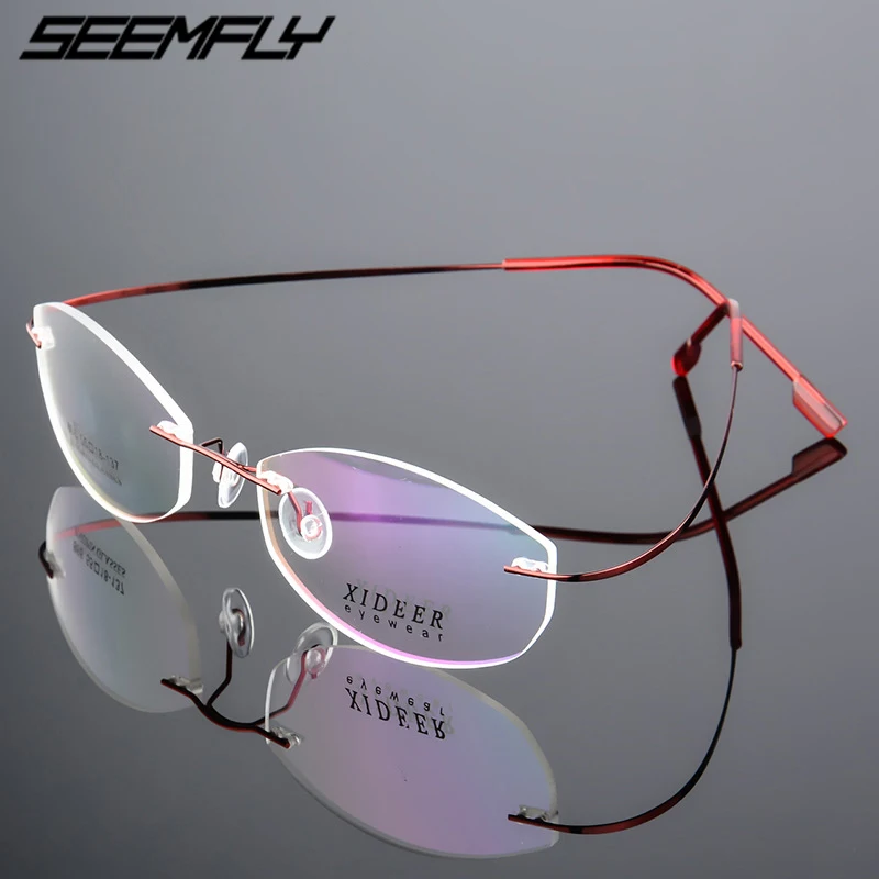 

Seemfly Titanium Alloy Glasses Frame Superelastic Rimless Women Metal Ultralight Eyeglasses Frame Female Goggle Unisex Eyewear