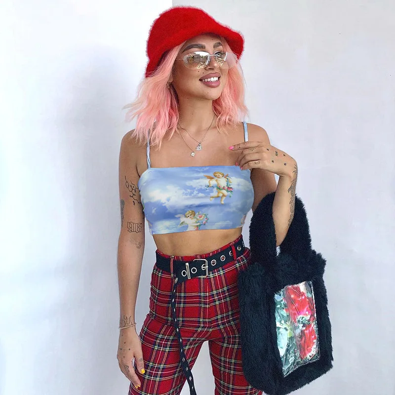 FREE SHIPPING Women The Angel Of Cupid Print Short Summer Top OUT1075 FREE SHIPPING Women The Angel Of Cupid Print Short Summer Top OUT1075